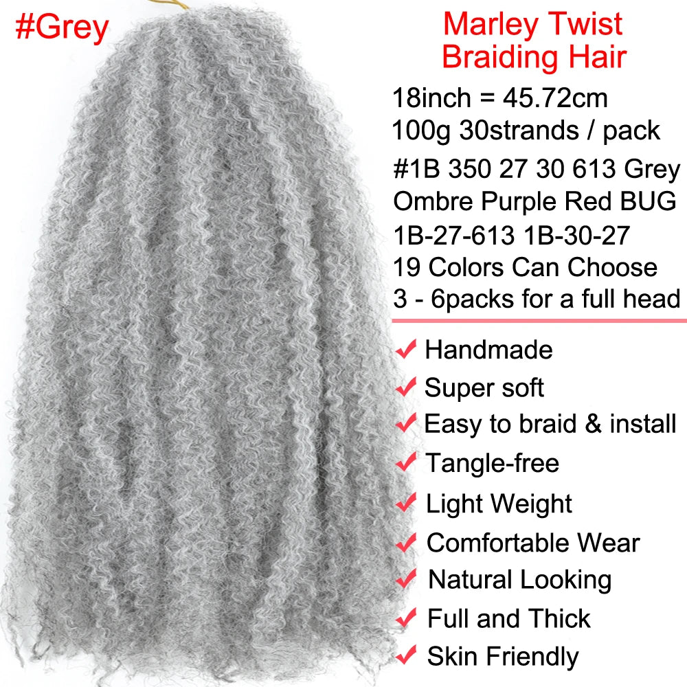 18" Marley Twist Braiding Hair | Crochet Braids | Afro Twist Kinky Hair Extensions | Ombre Colors | 30 Strands/Pack