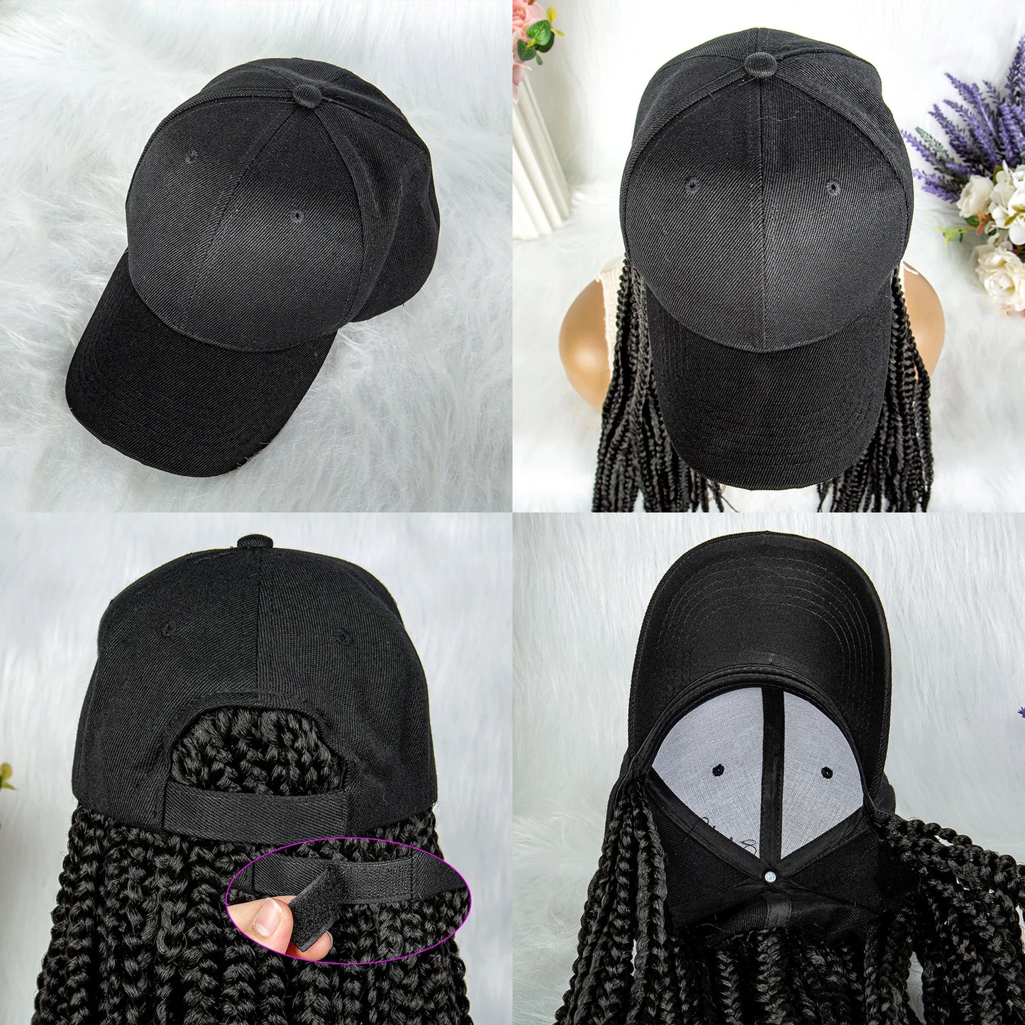 20" Box Braids Baseball Cap Wig | Afro Black Women | Adjustable Hat Wig Luxegan