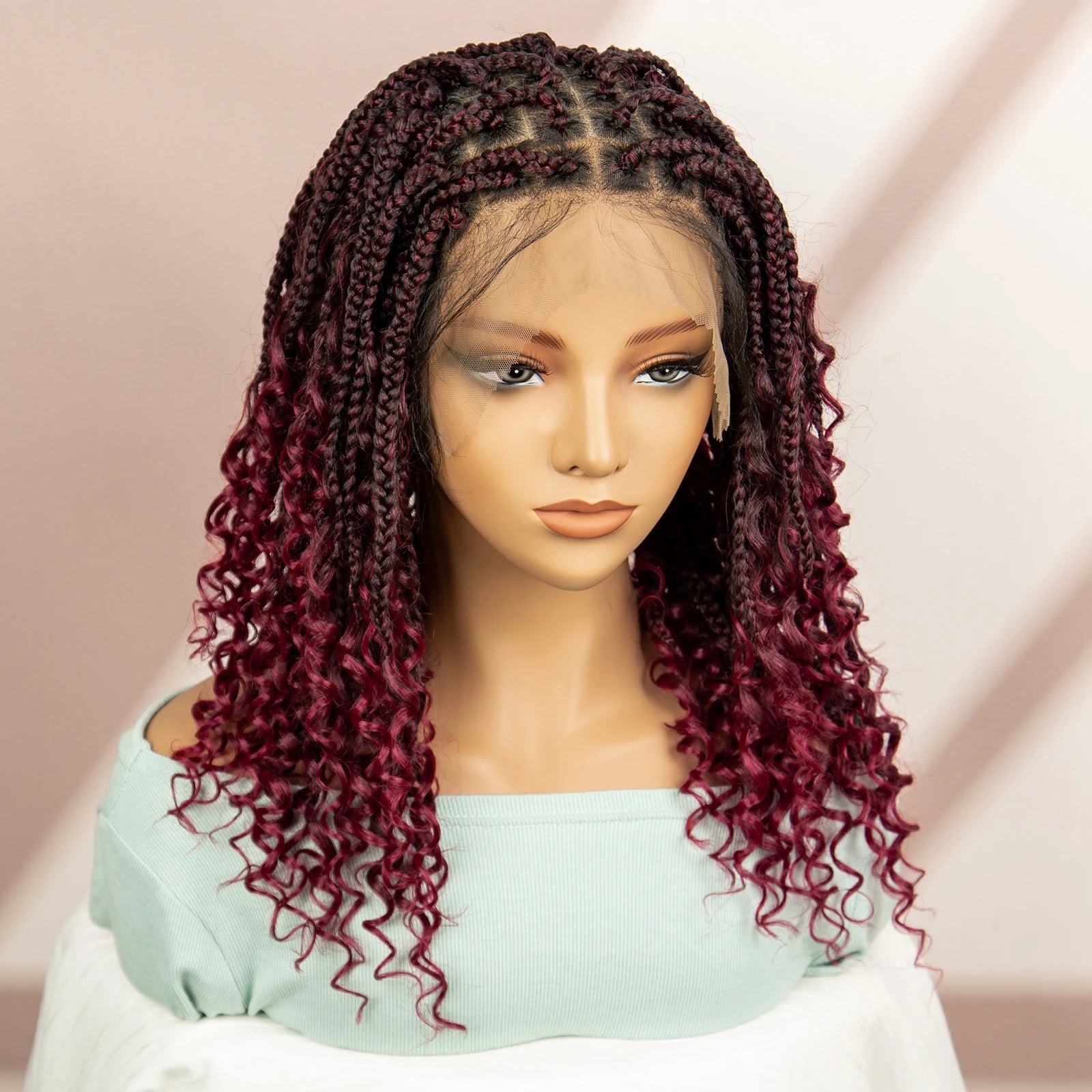 Burgundy Knotless Box Braids Wig with Curly Ends | Full Lace Luxegan