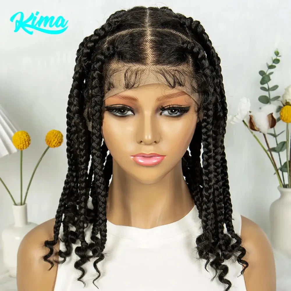 KIMA 14 Inches Synthetic Braiding Wigs Square Box Braided HD Full Lace Wigs for Africa Women Braided Wig with Baby Hair Luxegan