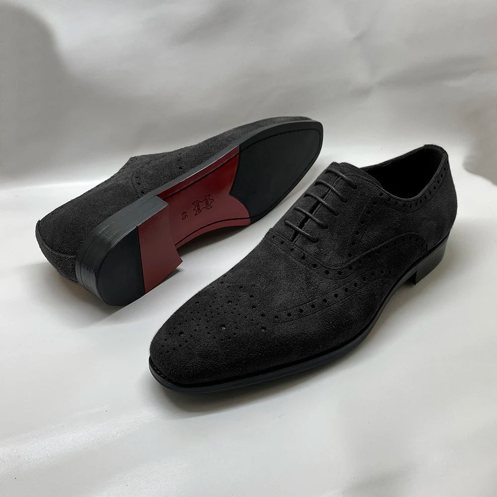 4 Colors Luxury Men's Genuine Leather Cow Suede Brogue Oxfords | Carving Design Casual & Wedding Dress Shoes Luxegan
