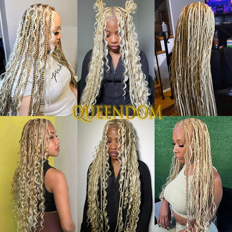 32" Ombre Blonde Boho Braids Wig | Goddess Locs & Cornrows | Full Lace | Synthetic Luxegan