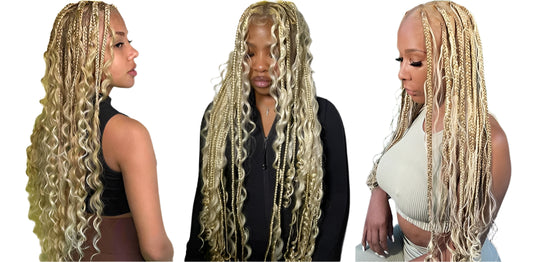 32" Bohemian Braided Wig | Ombre Blonde | Box Braids & Goddess Curls | Full Lace | Cornrow Braids | Synthetic Hair