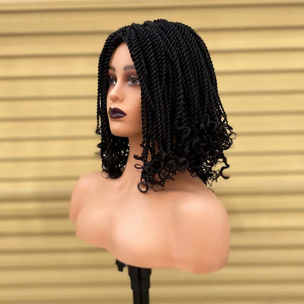 Ombre Red Box Braided Bob Wig | Short Crochet Braids | Kinky Twist Style | Heat Resistant Synthetic Hair | African Braiding Wig