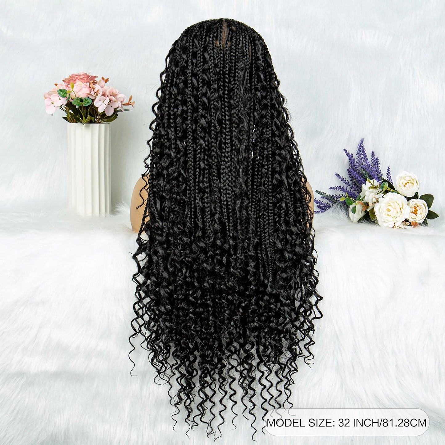 32" Natural Boho Knotless Braids Wig | HD Lace Front | Baby Hair | Synthetic Luxegan