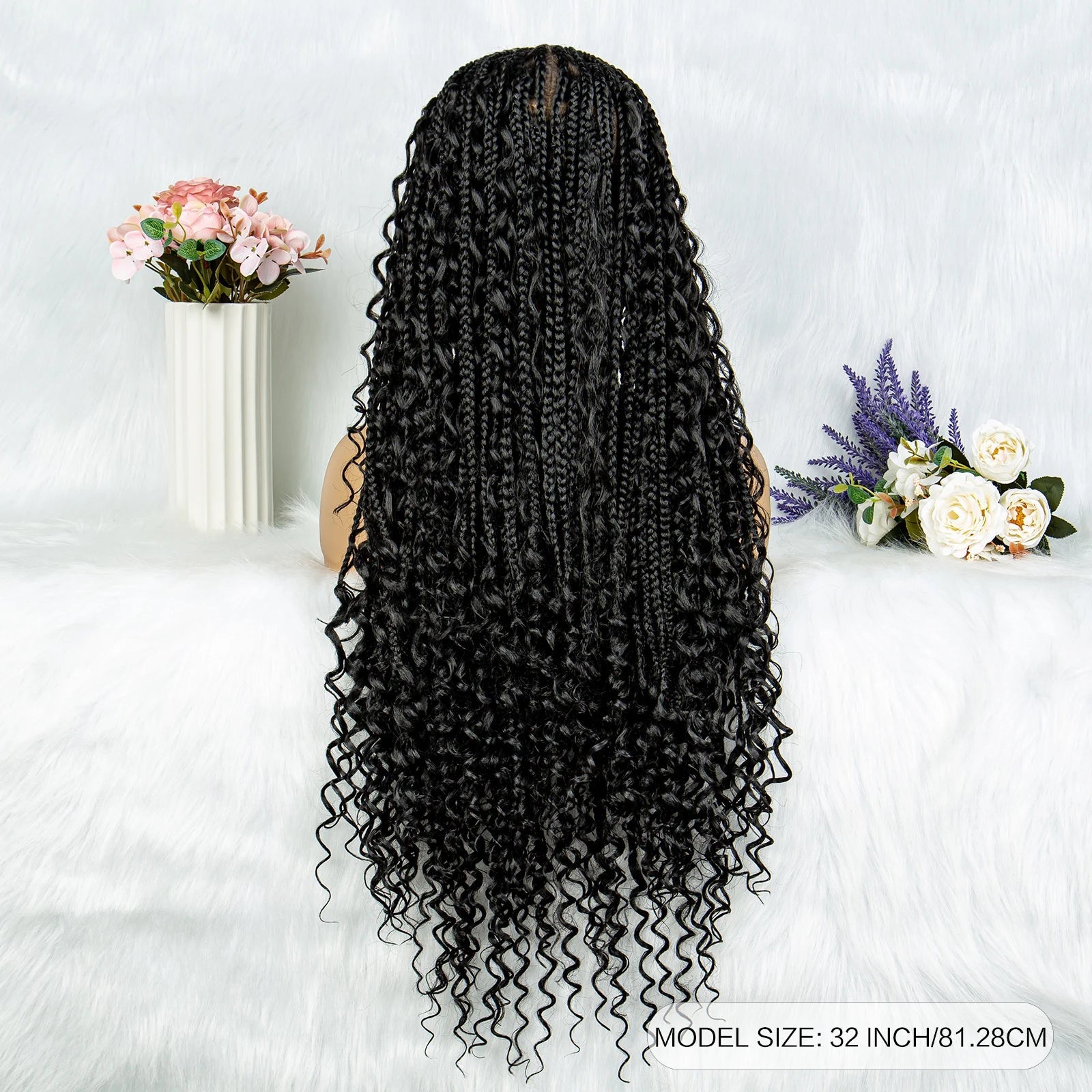 32" Natural Boho Knotless Braids Wig | HD Lace Front | Baby Hair | Synthetic Luxegan