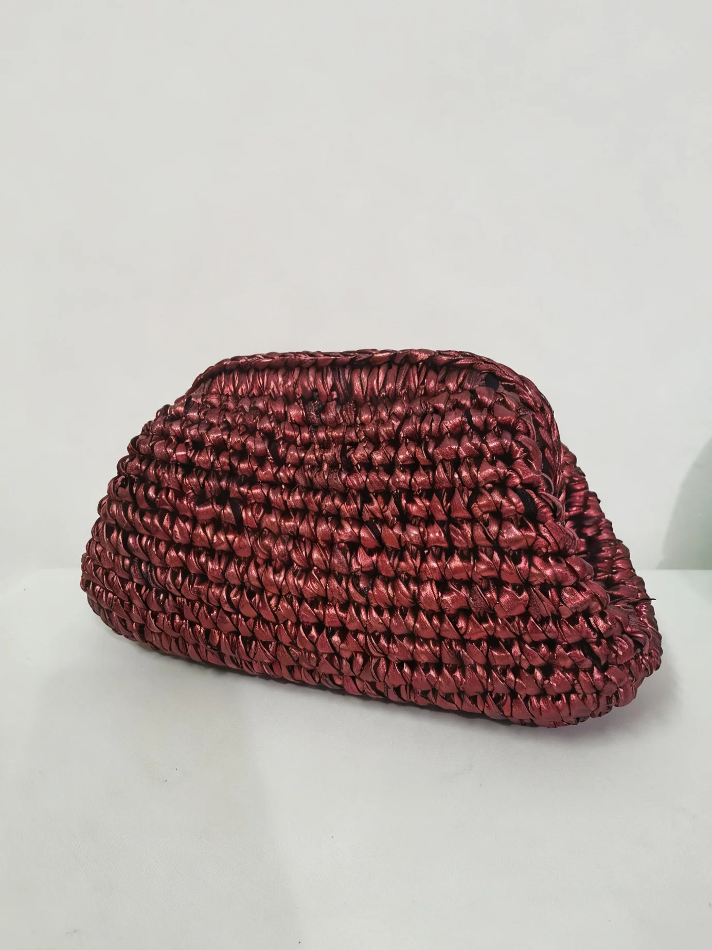 Metallic Lustre Crochet Underarm Bag | Sophisticated Cloth-Strip Woven Clutch | Elegant Large-Capacity Knit Tote | "Dignified" Soft Polyester Handbag for Versatile Everyday Chic Luxegan