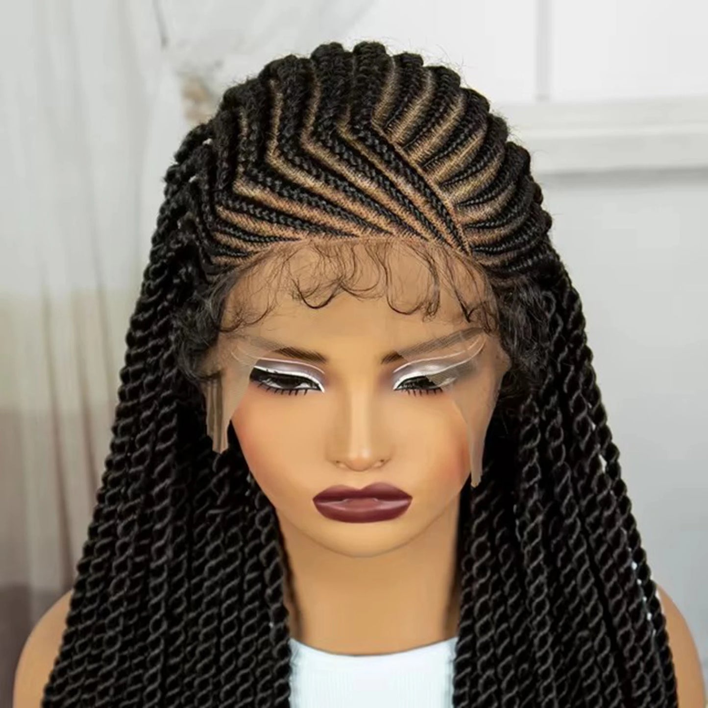 34" Knotless Cornrow Braids Wig | Transparent Lace Frontal | Baby Hair Luxegan