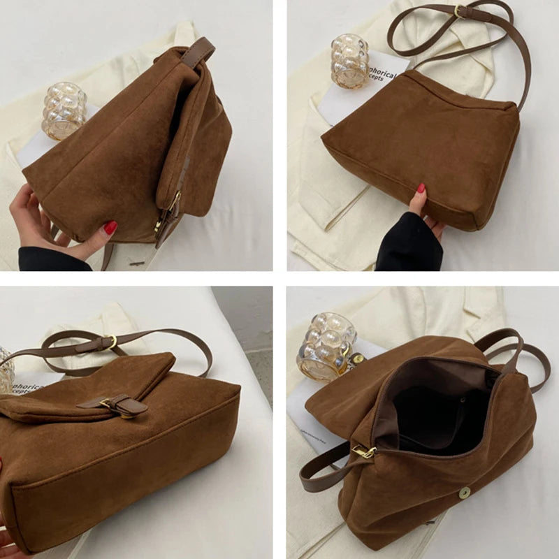 Women Suede Soft PU Leather Handbags | Designer Fashion Messenger Bag | Solid Color Shoulder Crossbody Bag Luxegan