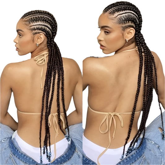 36" Cornrow Braided Full Lace Wig | Knotless Box Braids with Baby Hair | Synthetic Braided Lace Front Wig