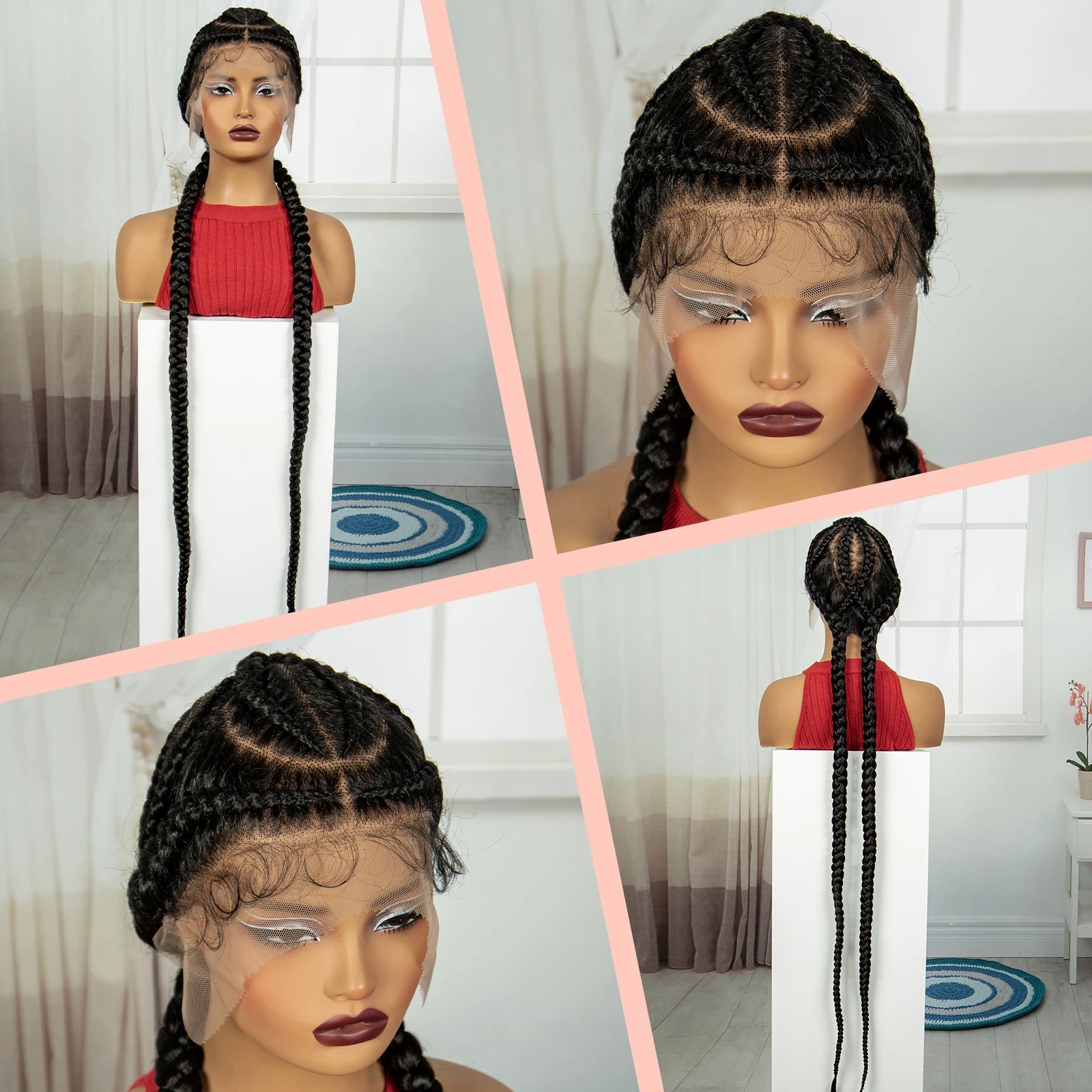 48" Super Long Cornrow Knotless Braids Wig | Full Lace Frontal Luxegan