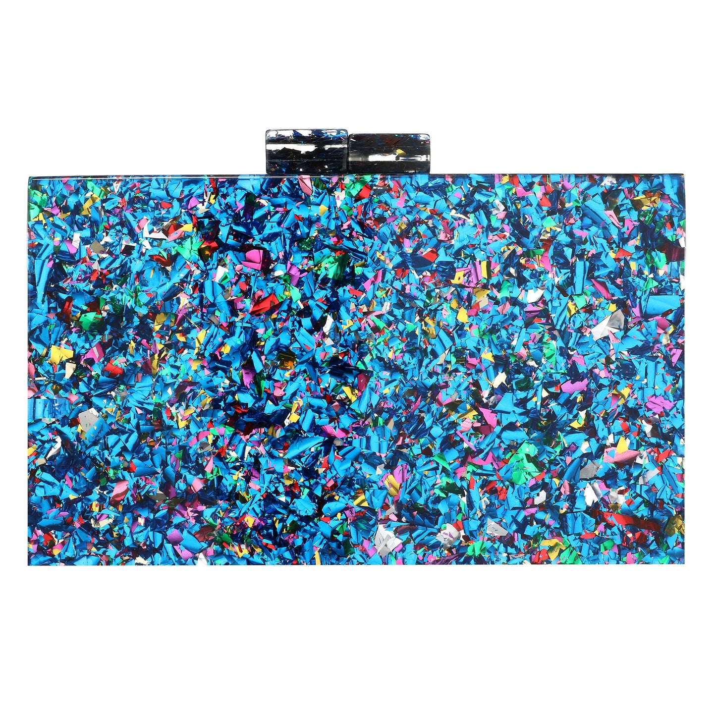 Women’s Multicolor Geometric Evening Clutch Bag | Trendy Acrylic Rectangle Banquet Party Purse | Fashion-Forward Box Shape Crossbody Bag | Elegant Party Handbag with Chain Strap Luxegan