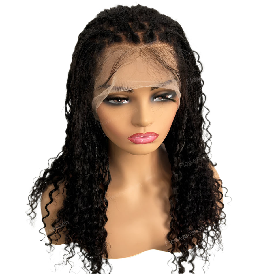 26" 300% Density Knotless Boho Box Braids Wig | Human Hair Curly Ends | Full Lace | Pre-Plucked