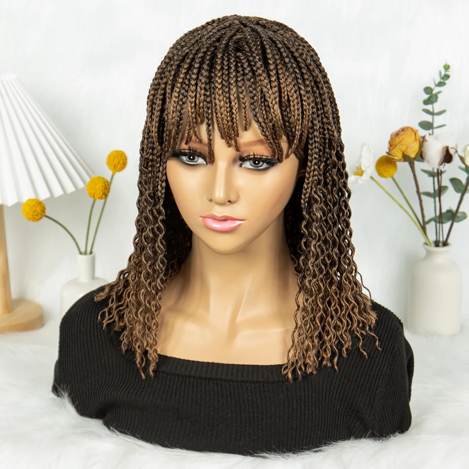 KIMA Colorful Half Twisted Locs Half Braided Bob Wig with Bangs Luxegan