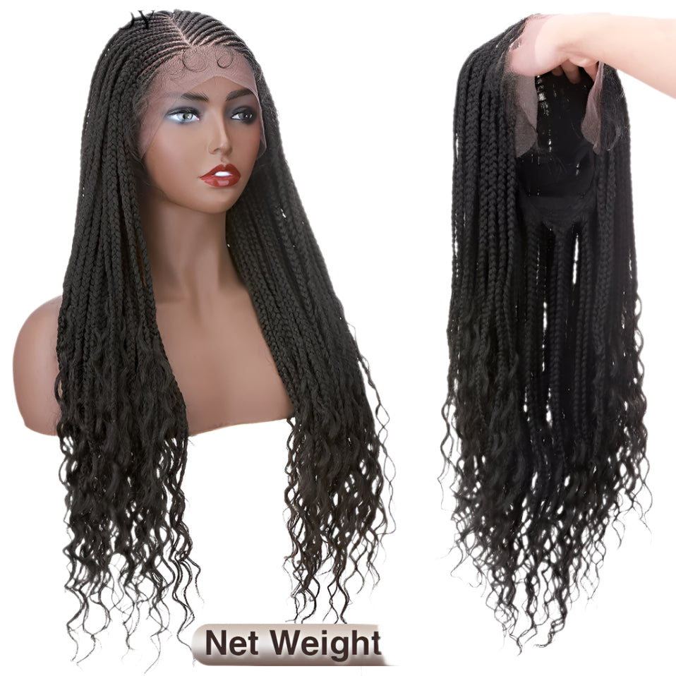 My-Lady Synthetic Braided Wig | 28" Cornrow Braids | Lace Front Wig | Long Curly Ends | Black Women