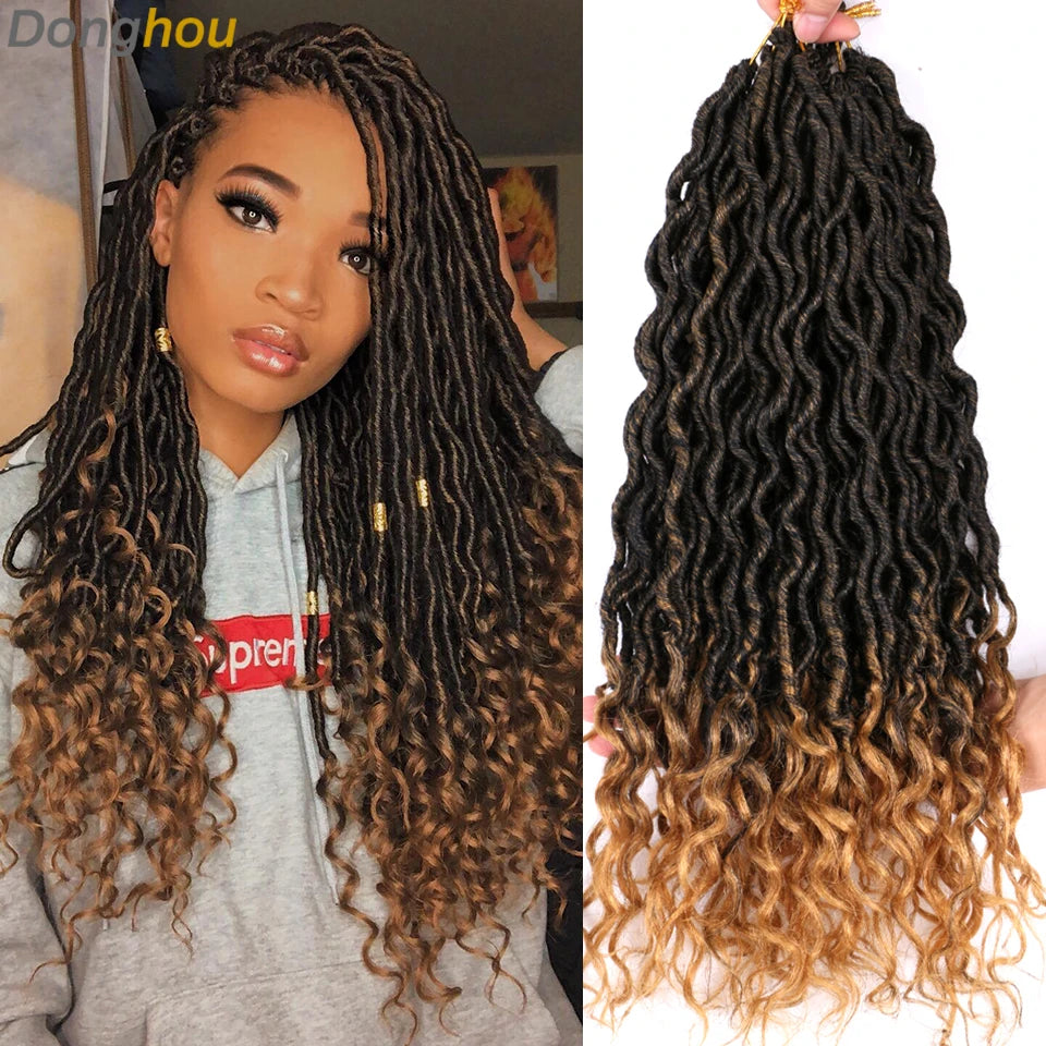 Goddess Faux Locs Crochet Hair | 18" Soft Curly Braids | Ombre Dreadlocks Extensions | 24 Strands/Pack Luxegan