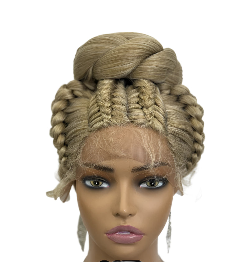 Bun Updo Braided Wig | Cornrow Accents | 1B/30 Ombre | Lace Front | Baby Hair | Synthetic Hair