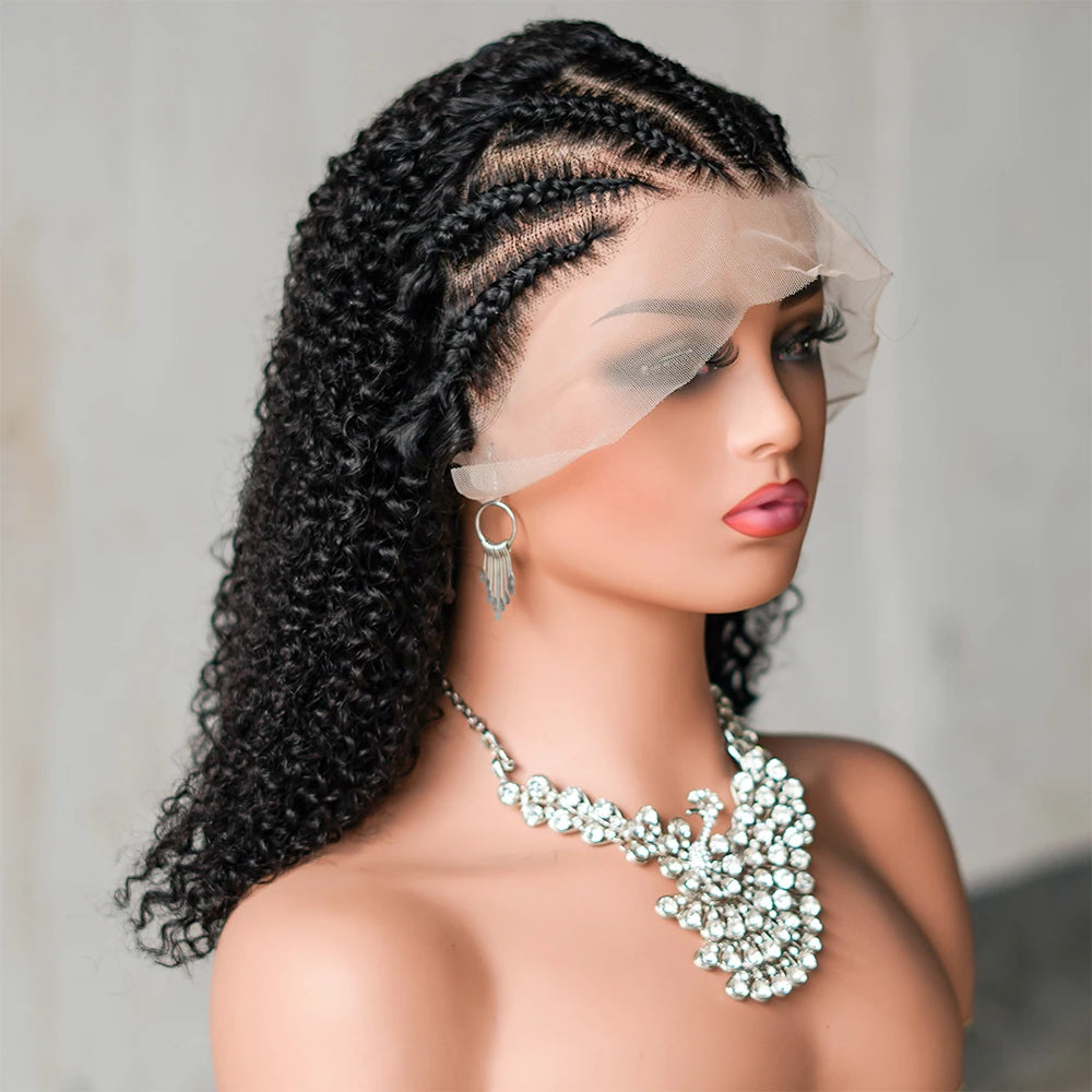 16" Afro Kinky Curly Braided Lace Front Wig | 250% Density | Brazilian Remy Hair | 13x4 Lace Luxegan