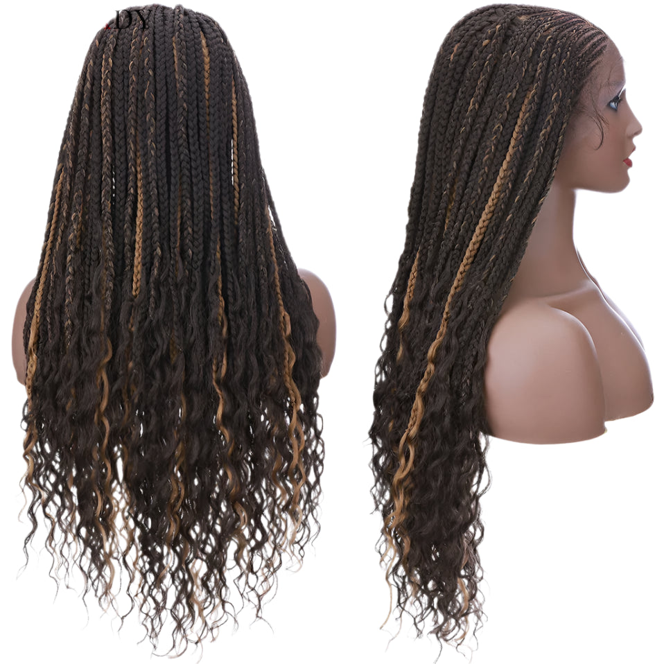My-Lady Synthetic Braided Wig | 28" Cornrow Braids | Lace Front Wig | Long Curly Ends | Black Women