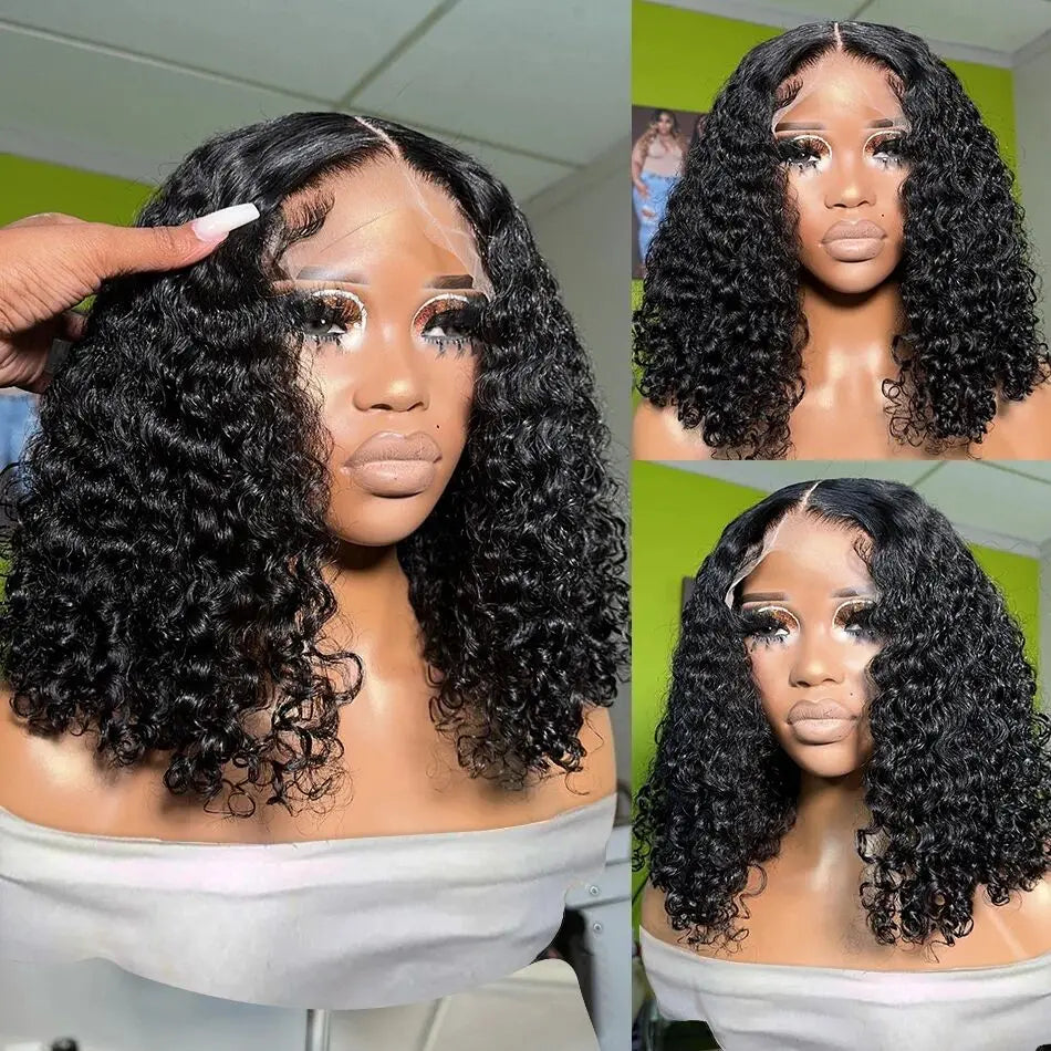 13x4 Deep Wave Bob Wig | Glueless Lace Front | Brazilian Remy Human Hair | Transparent Lace