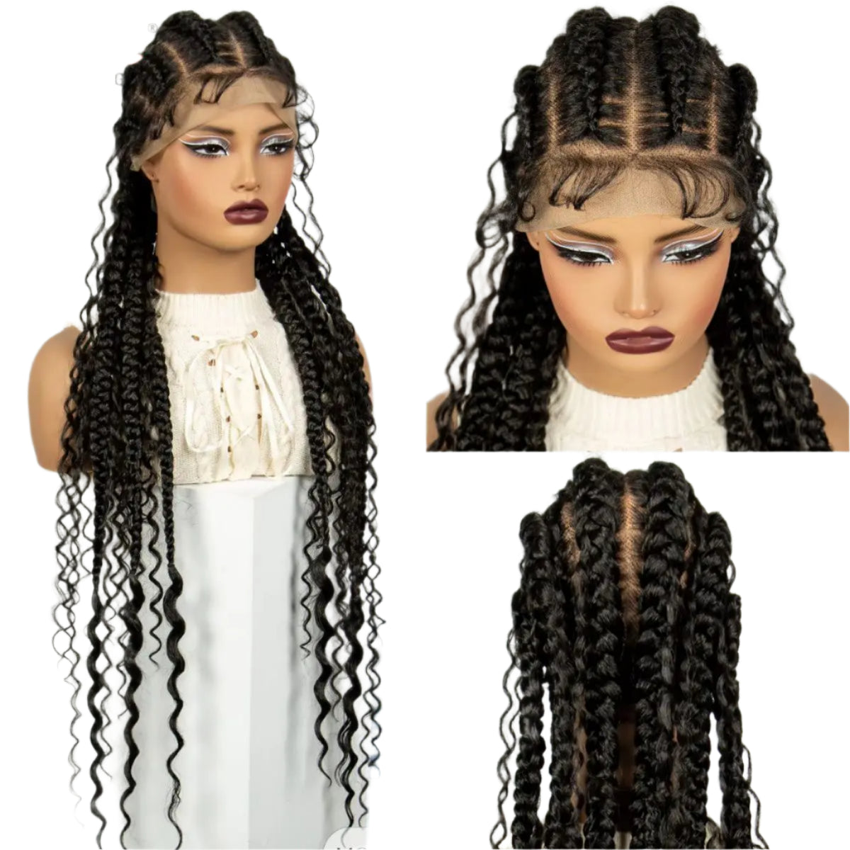 34" Cornrow Braids Wig with Curly Ends | Full Lace Frontal Luxegan