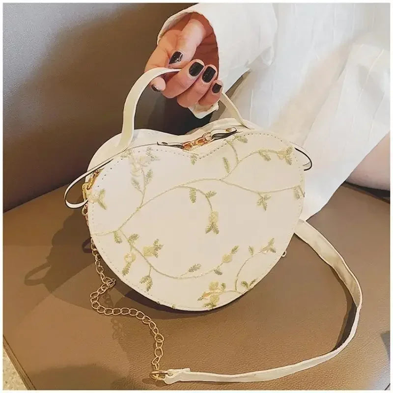 Fashionable Lace Peach Heart Small Bag Women | New Trend Ladies Cross Stitch Shoulder Bag | Personalized Hand-held Shoulder Bags Luxegan