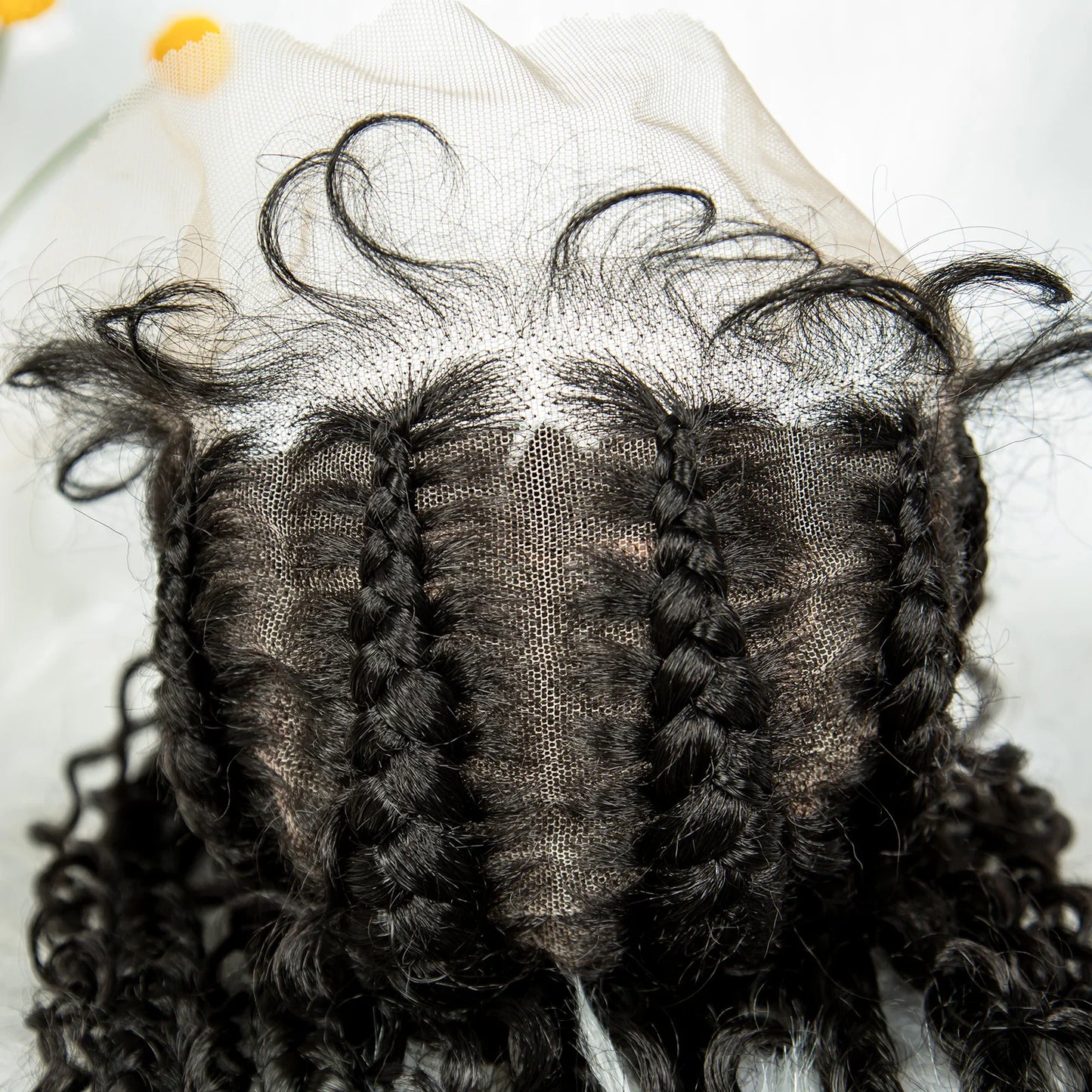 Cornrow Braided Wigs Synthetic Transparent Full Lace Wig With Baby Hair Braiding Wig Boho Cornrow Wig Curly End For Black Women