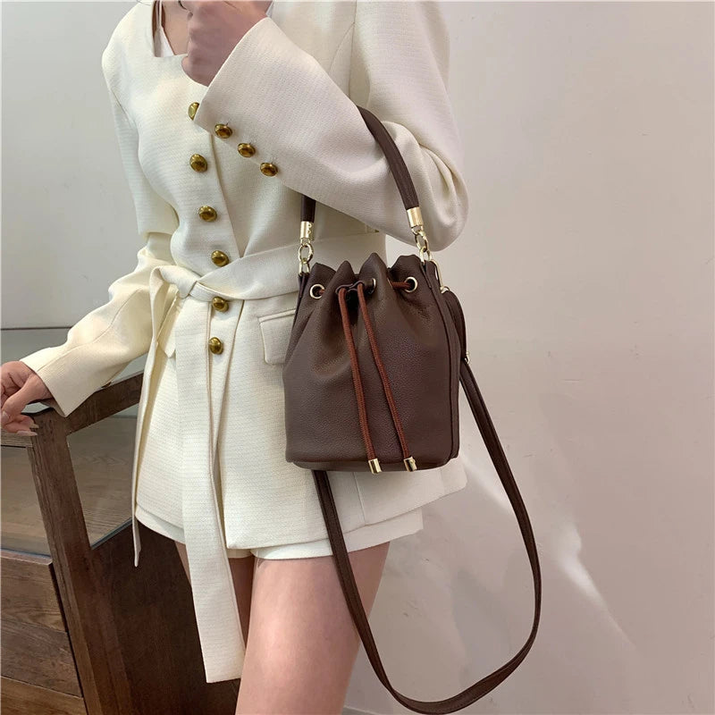 Designer Black Coffee Crossbody Bags Women Luxury Pu Leather Handbags And Purse | Retro Bucket Shoulder Bags Tote Luxegan