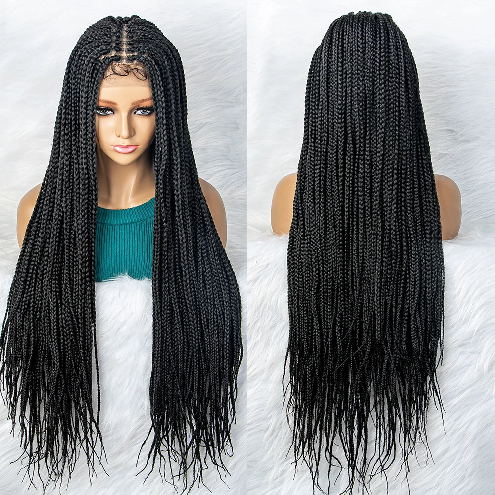 Goddess Box Braids Lace Front Wig | Transparent Full Lace Synthetic Braided Wig Luxegan