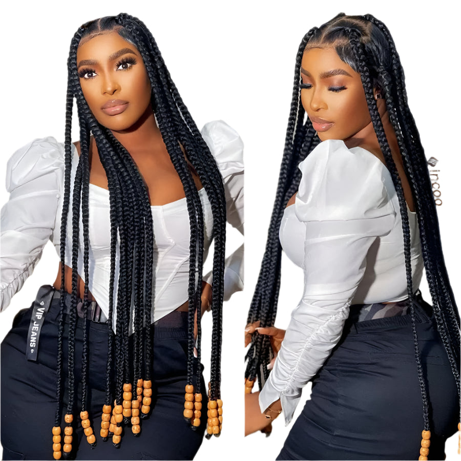 36" Jumbo Knotless Cornrow Braids Wig | Incoo HD Full Lace Braided Wig | Transparent Lace | Black Women