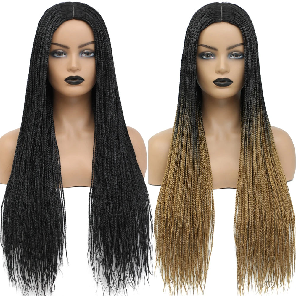 26" Long Box Braided Crochet Wig | Knotless Micro Twist Braids | Synthetic Hair Wig | 1B, 1B/27, 1B/30, 1B/Grey