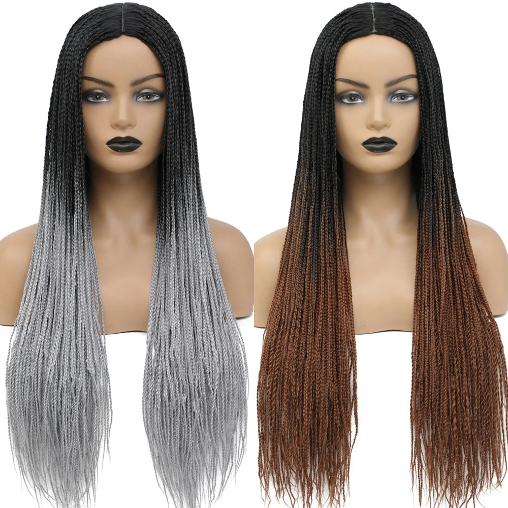 26" Ombre Box Braids Wig | Knotless | Crochet | 1B, 27, 30, Gray | Handmade Luxegan