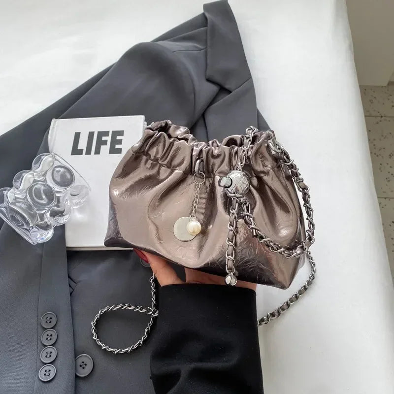 Y2K Millennium Soft Bucket Bag | Fashion Chain Shoulder Crossbody Luxegan