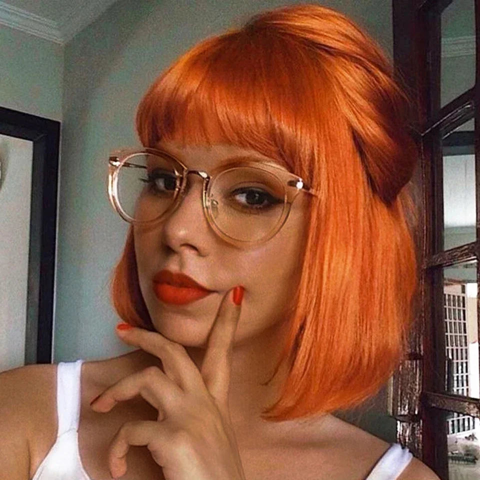 Rebecca Orange Blonde & 99J Red Straight Bob Wig with Bangs | Human Hair Machine Made Luxegan