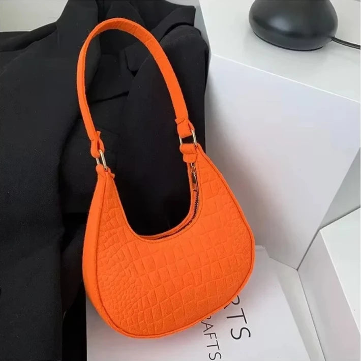 Felt Stone Pattern Shoulder Bag | Casual Crescent & Armpit Bag Luxegan