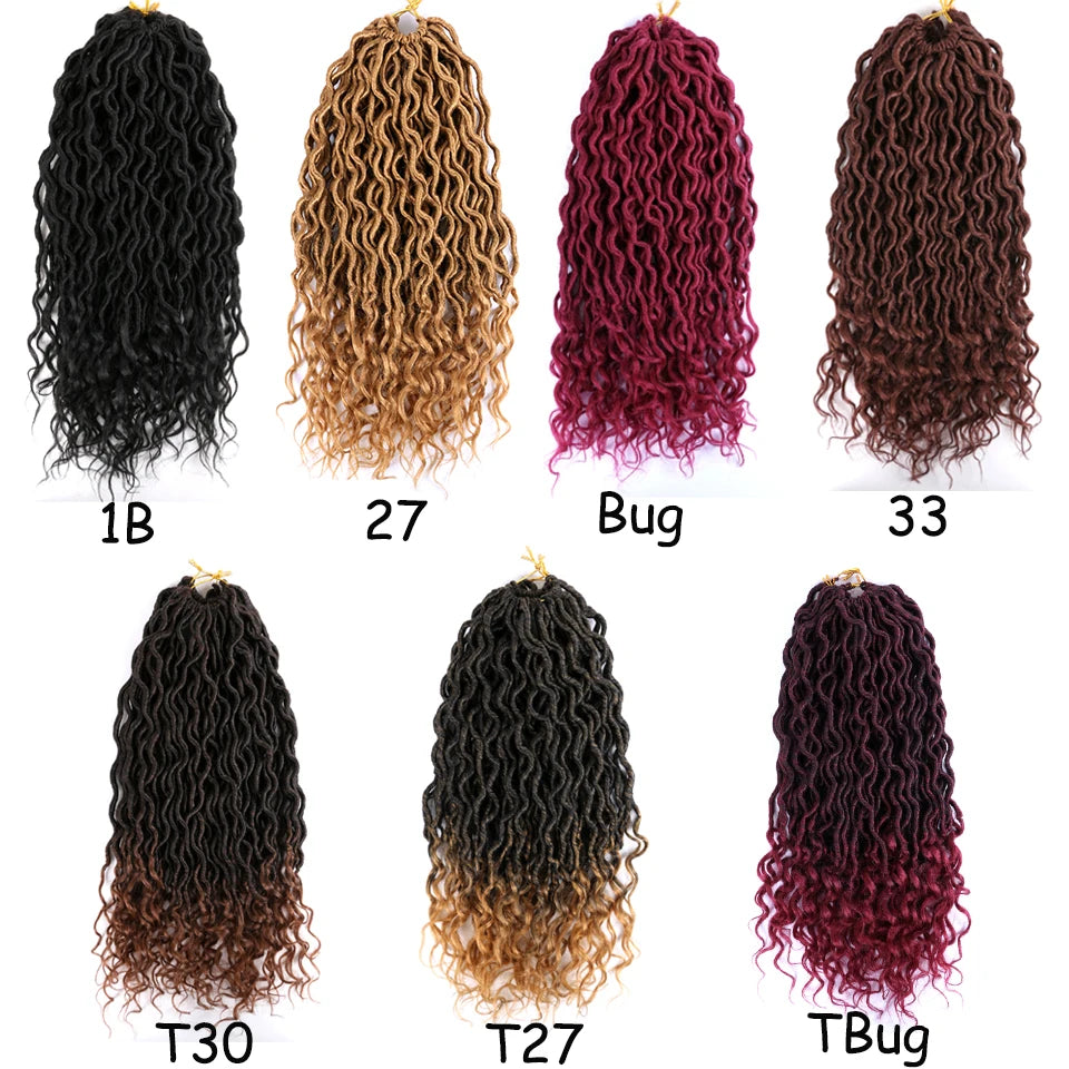 Goddess Faux Locs Crochet Hair | 18" Soft Curly Braids | Ombre Dreadlocks Extensions | 24 Strands/Pack Luxegan
