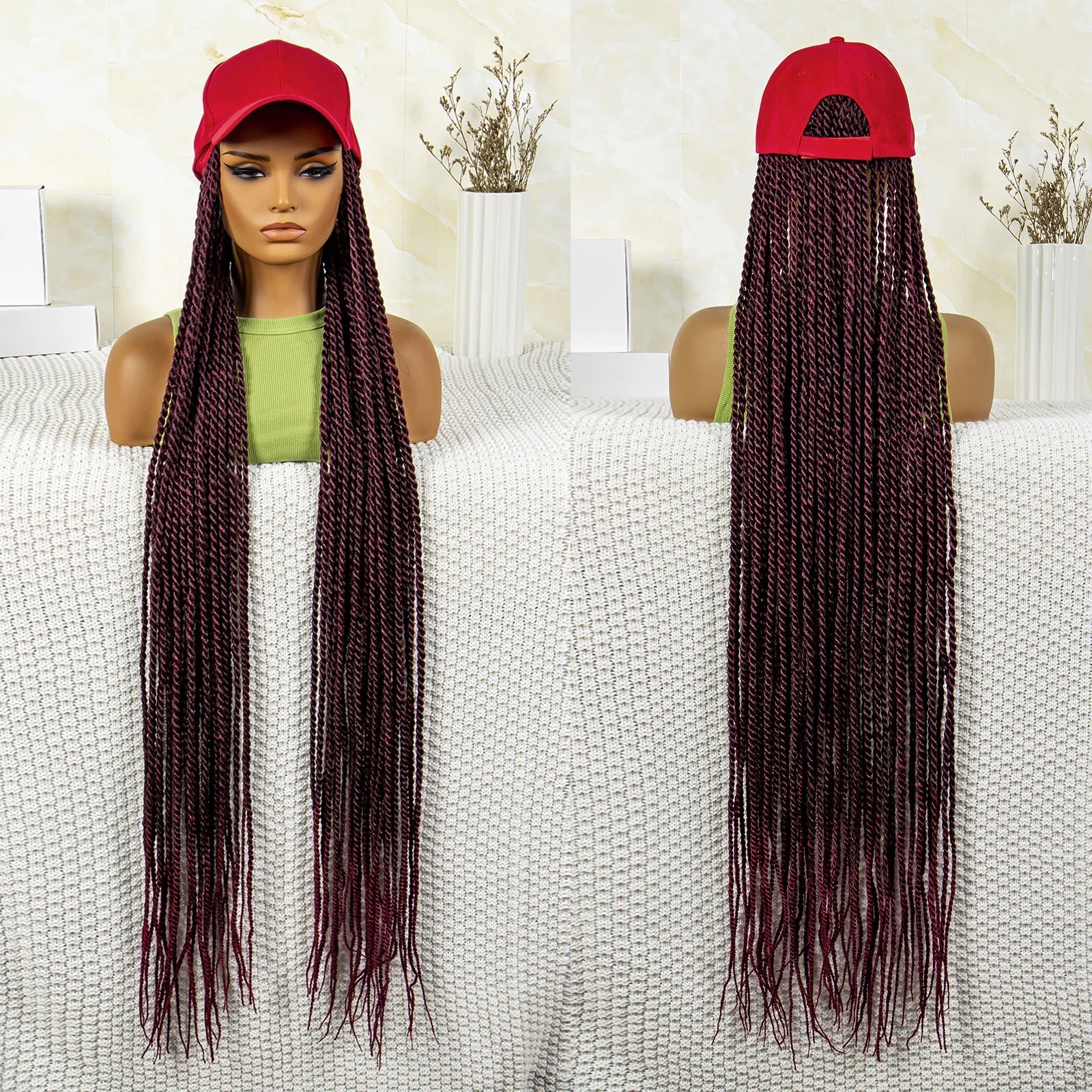 Synthetic Long Twists Braids Extension With Adjustable Cap Fashionable Machine Made Crochet Braided Extension Cap Wig For Women Luxegan