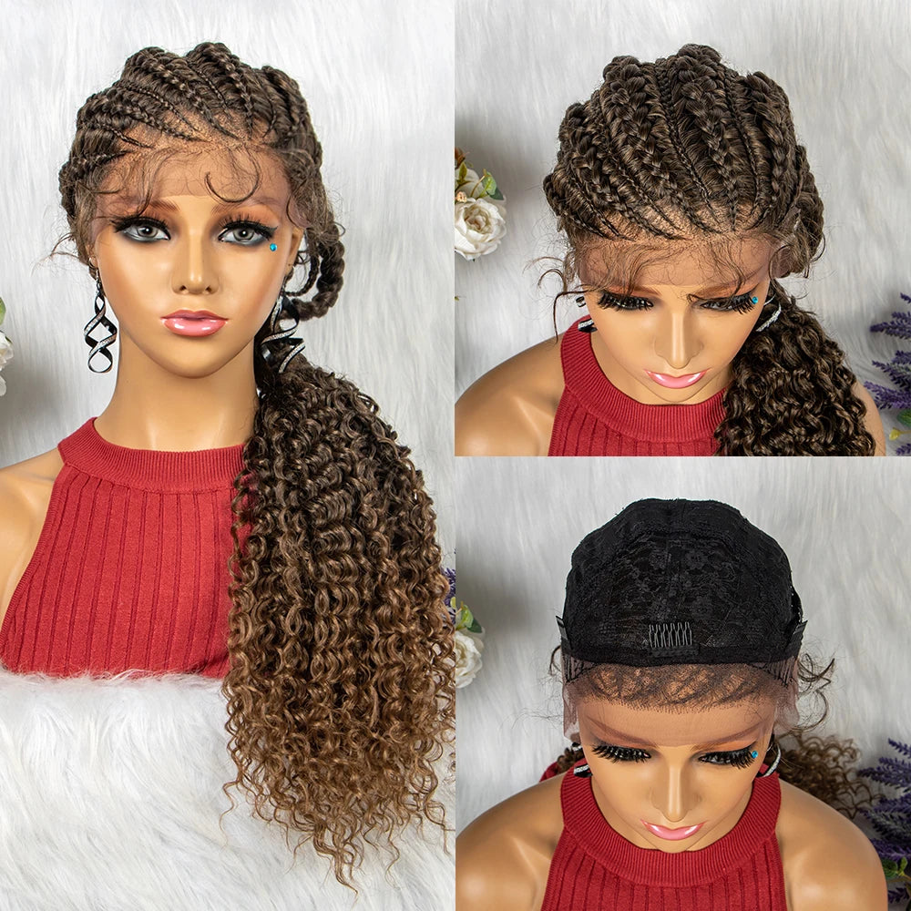 28" Burgundy Knotless Braids Wig with Curly Ends | Lace Front | Baby Hair Luxegan