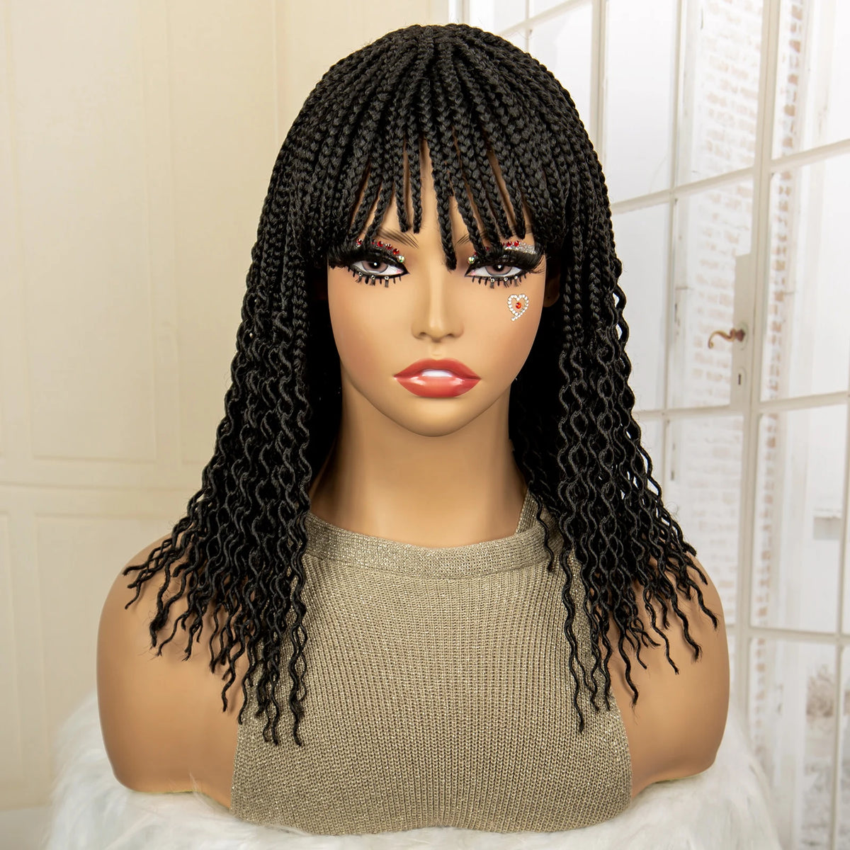 Short 14" Bob Braided Wig | Curly Knotless Box Braids | Synthetic Machine Made Wig | For Black Women - Luxegan