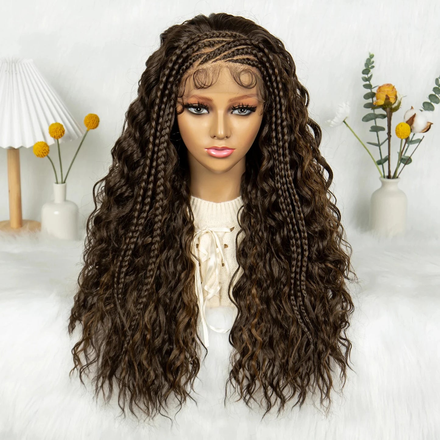 Burgundy Cornrow Stitch Curly Braids Wig | 13x4 Lace Front | Baby Hair | KIMA Luxegan