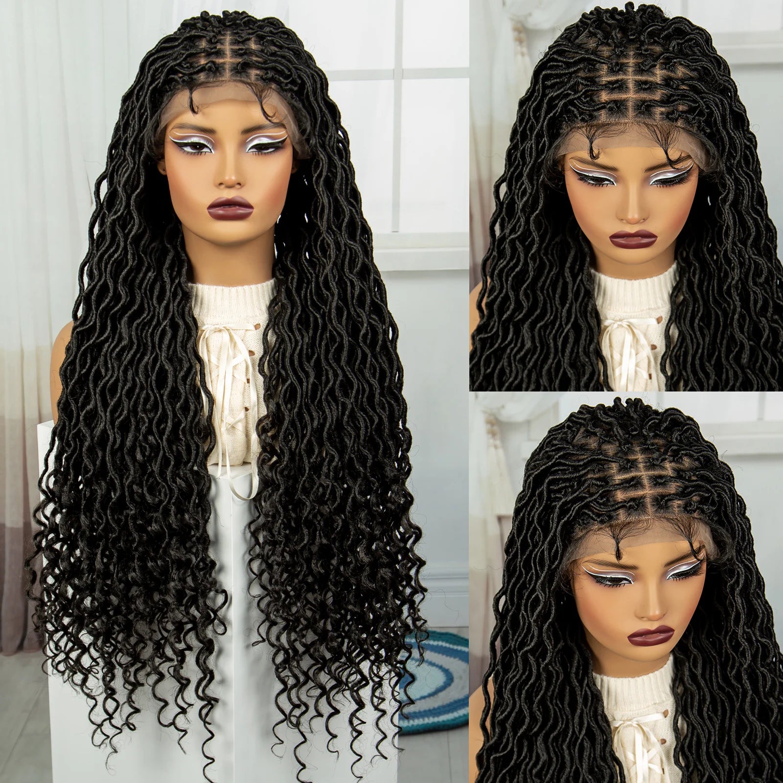 32" Water Wave Dreadlocks & Knotless Braids Wig | Lace Front | Baby Hair Luxegan