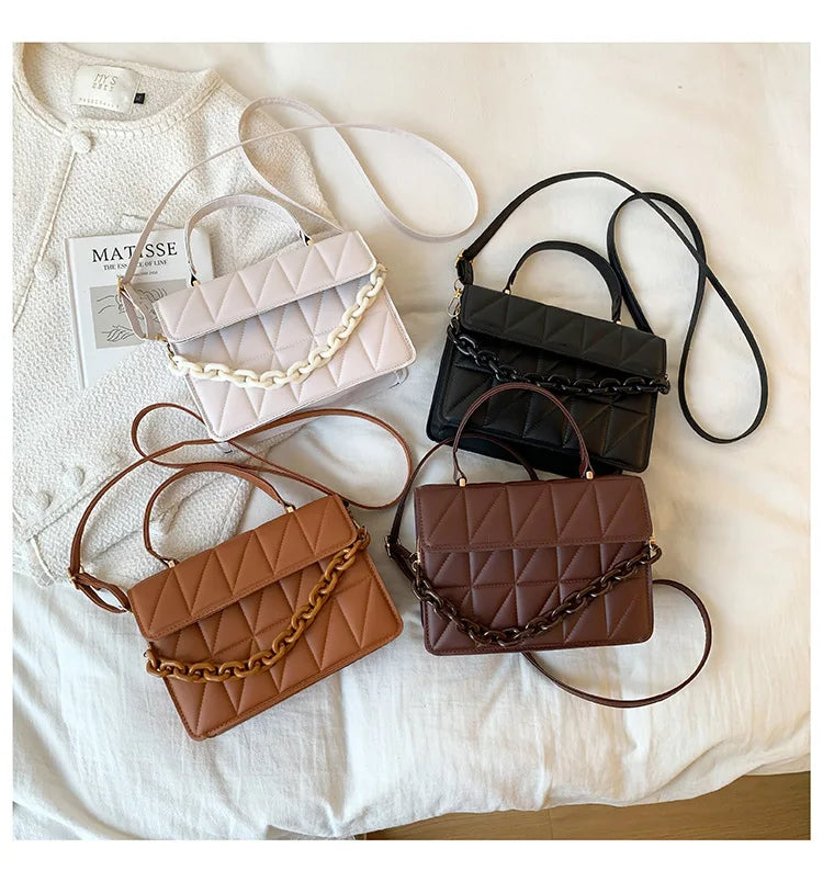 Solid Plaid Crossbody Bag For Women | Chain Decor Fashion Shoulder Bag | Ladies Flap Handbag for Daily Use Luxegan