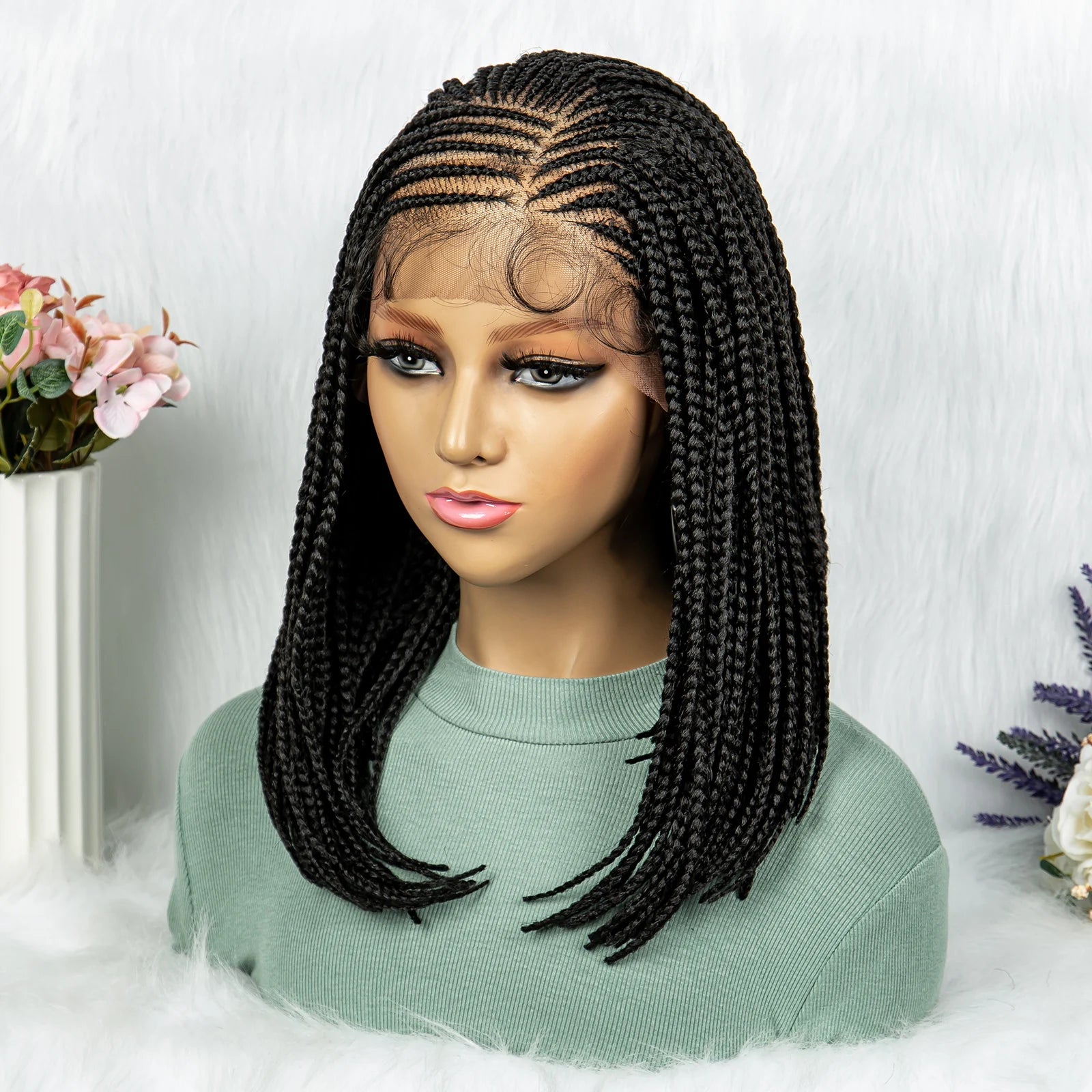 16" Short Knotless Box Braids Bob Wig | Lace Front | Afro Braided Hair Luxegan