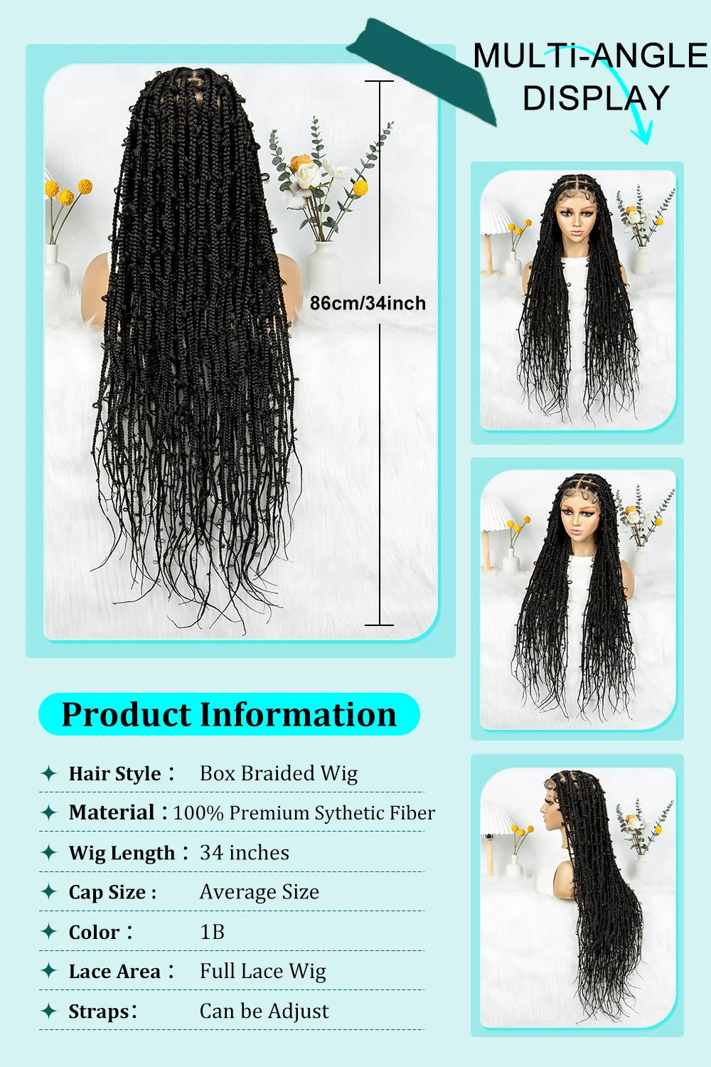 Kima Butterfly Crochet Box Braided Wigs Synthetic Cornrow Full Lace Wig Dreadlocks Wig Crochet For Black Women