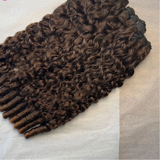 Burmese Highlight Brown Pixie Curly Human Hair Bundles | 12A Grade Raw Virgin Brazilian Curly Weaving | 100% Remy Human Hair Machine Double Weft Bundle Extensions Luxegan