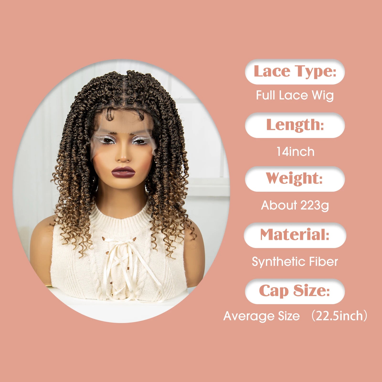 14" Full Lace Twisted Braids Wig with Baby Hair | Natural Looking Synthetic Lace Frontal Braided Wig for Black Women Luxegan