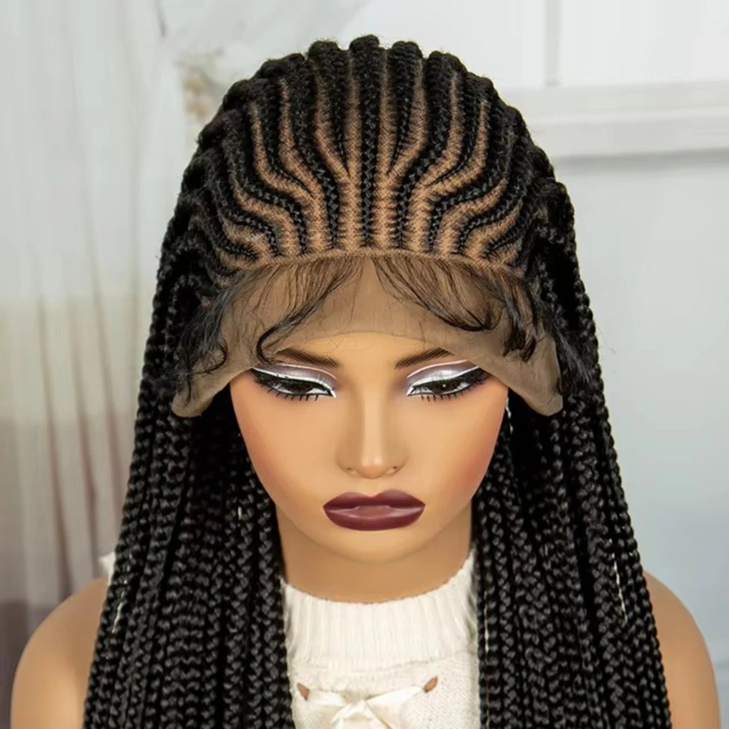 36" Straight Cornrow Knotless Braids Wig | Full Lace | Baby Hair Luxegan