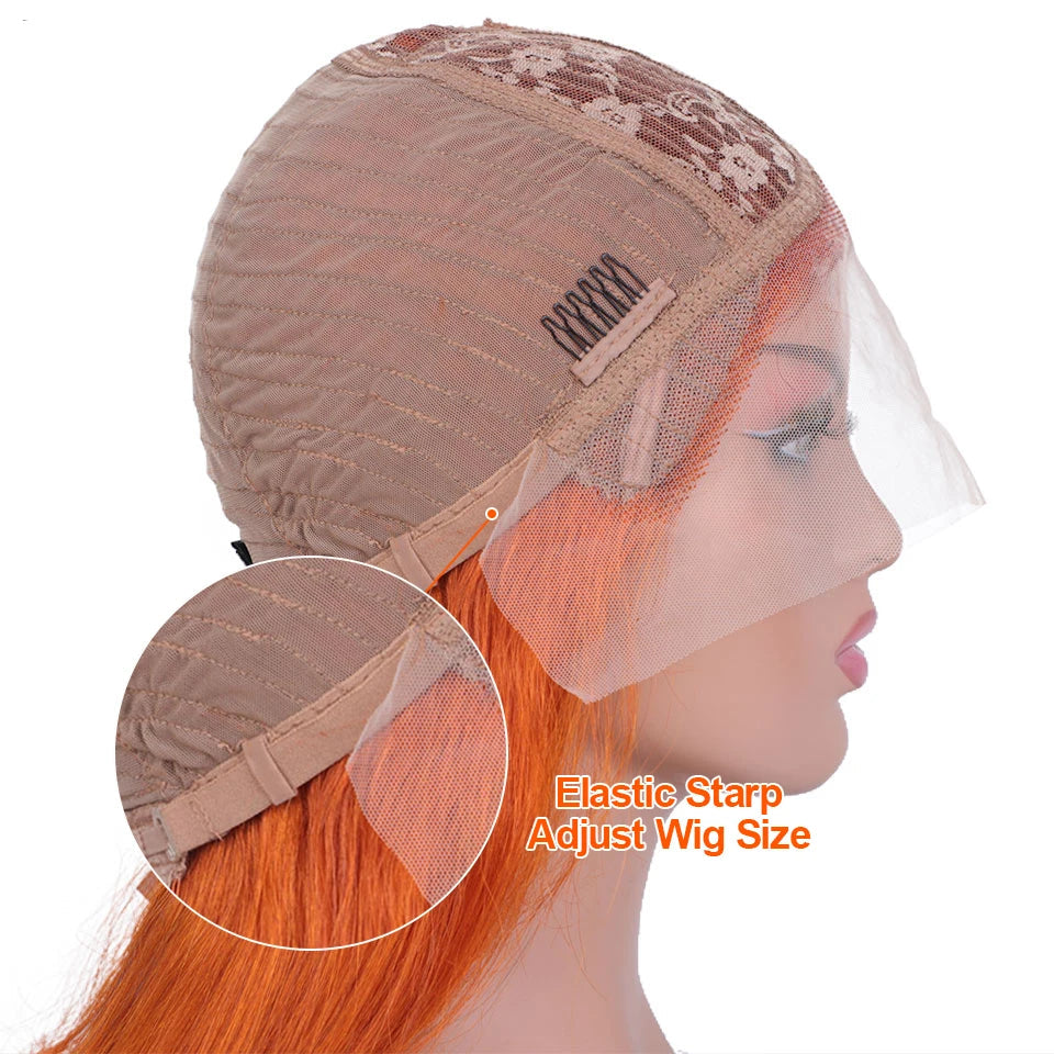 180% Density Dark Root Ginger Ombre Straight Bob Wig | Transparent T-Part Lace Front Human Hair Luxegan