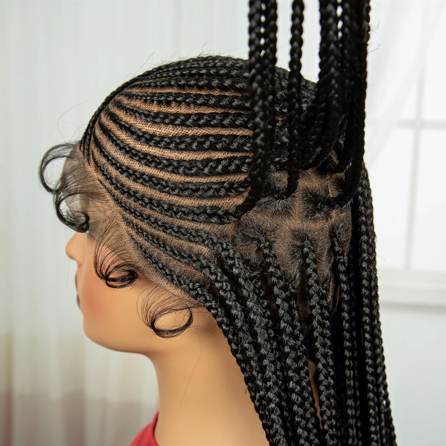 36" Cornrow Braided Full Lace Wig | Knotless Braids | Natural Looking Synthetic Braided Wig with Baby Hair for Black Women Luxegan