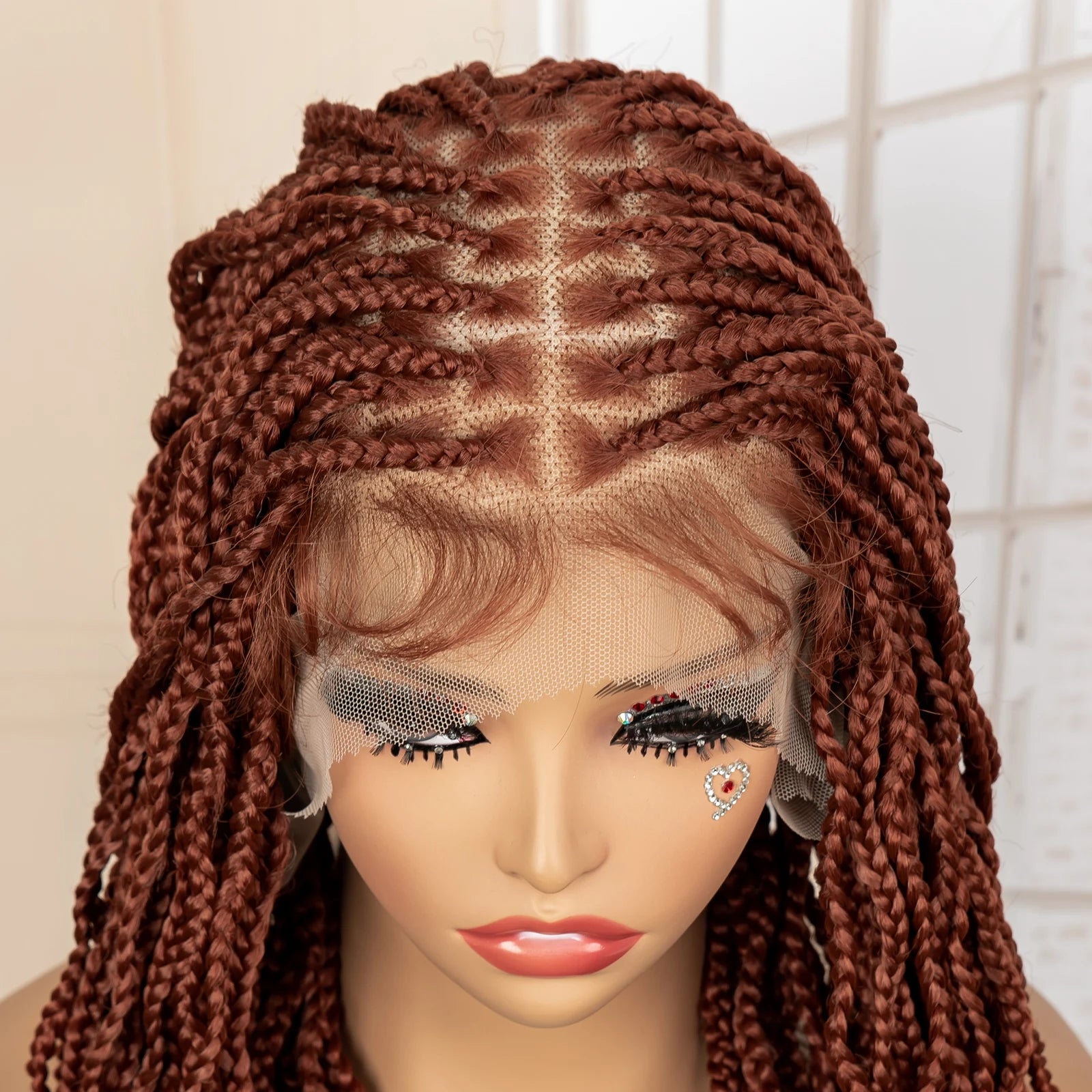 36" HD Full Lace Box Braided Wig | Ginger Color #350 | Lace Frontal Braids | Baby Hair | Synthetic Hair Wig